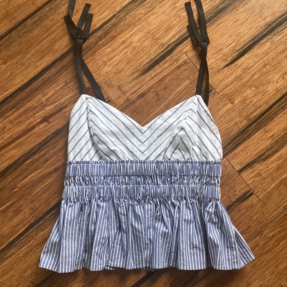 Express blue and white striped peplum cami tank
